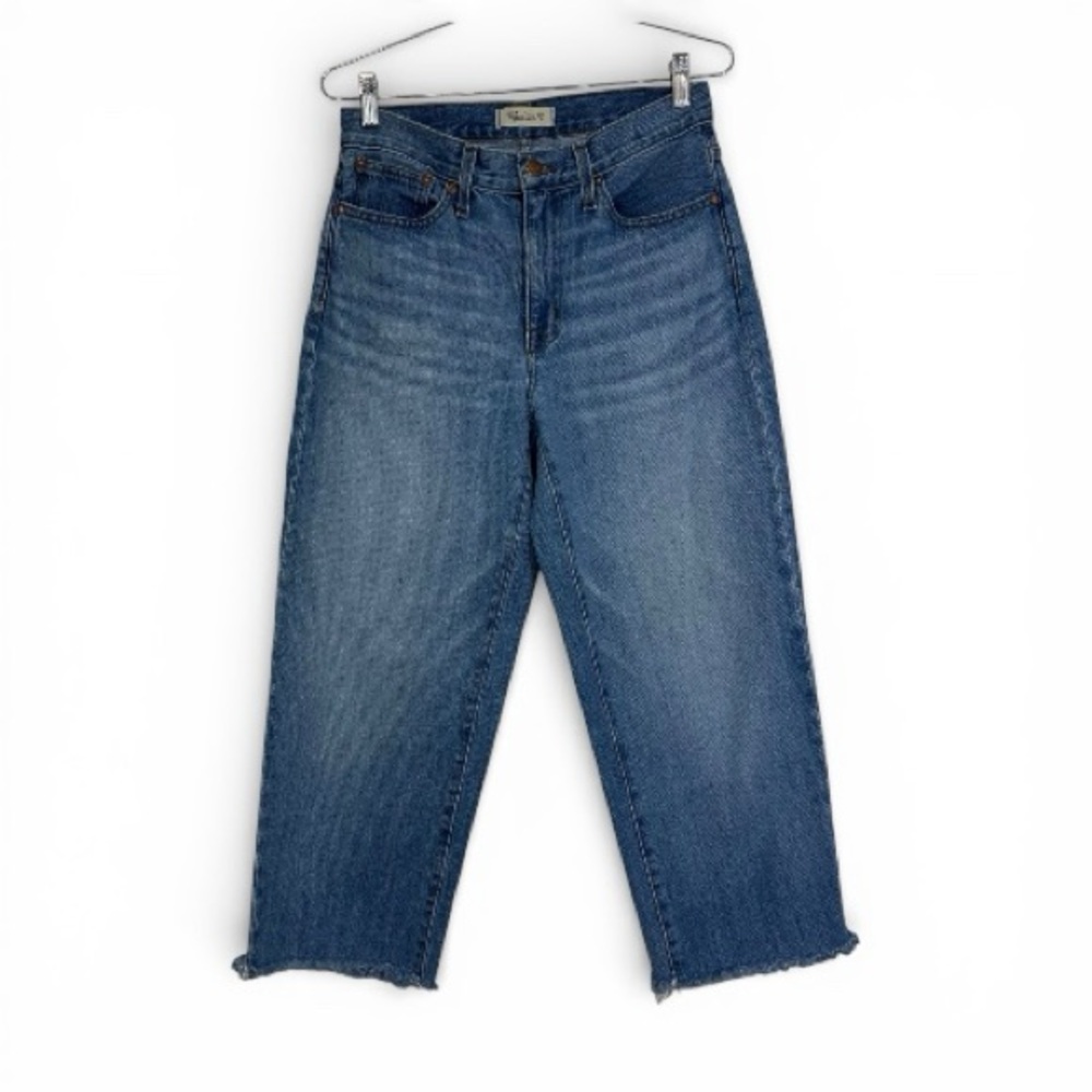 Madewell Slouchy Boyjean Size 25 Cropped Raw Hem Medium Wash Denim Jeans